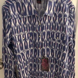 Rock & Roll Cowgirl Western Pearl Snap Red White and Blue Shirt Size L